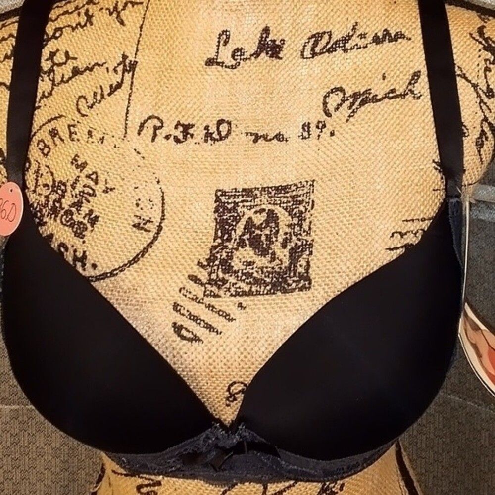 Youmita 42D Black Floral Lace Overlay Plunge Bra NWT